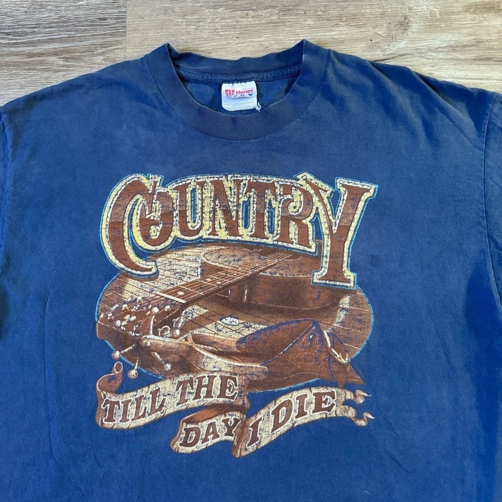 Vintage 90s Country Till The Day I Die blue graphic t-shirt Hanes tagged Men XL - Picture 2 of 5